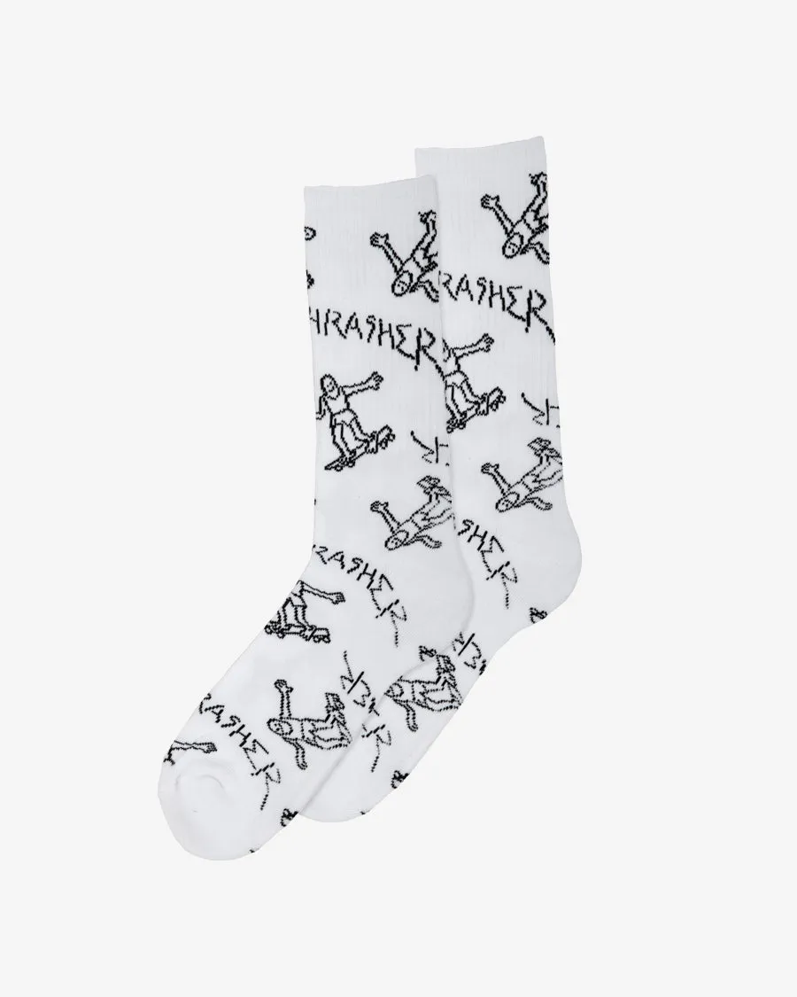 Thrasher Gonz Crew Socks calzini bianchi neri