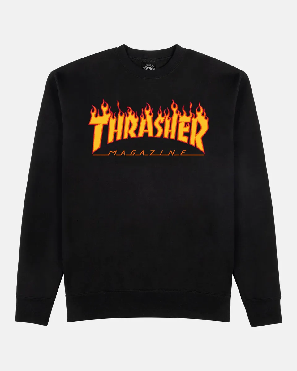 Thrasher Flame felpa girocollo nera misto cotone