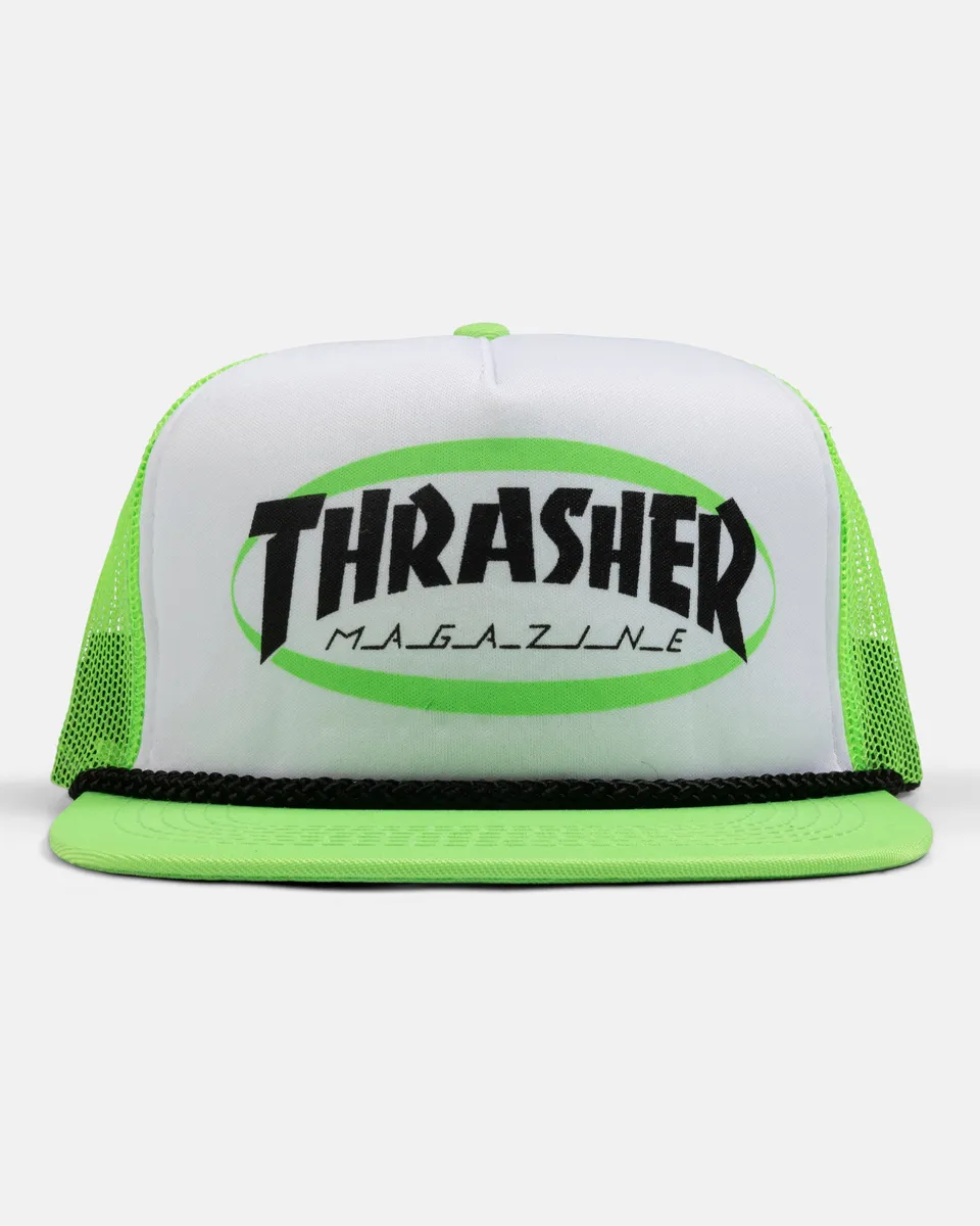 Thrasher Ellipse Trucker cappello verde corona bassa