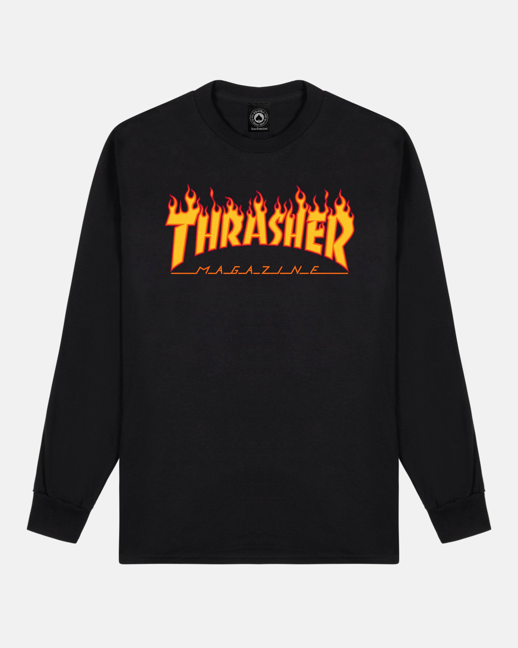 Thrasher Flame Longsleeve Maglia Nera Cotone