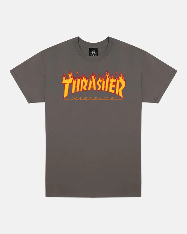 Thrasher Flame t-shirt carbone cotone fiamma petto