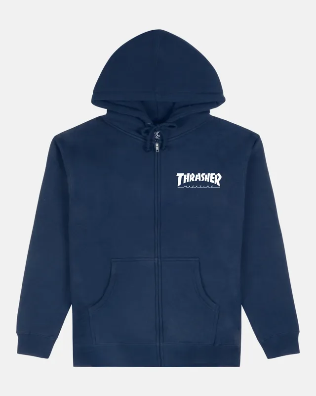 Thrasher Mag Logo felpa zip navy cotone 80%