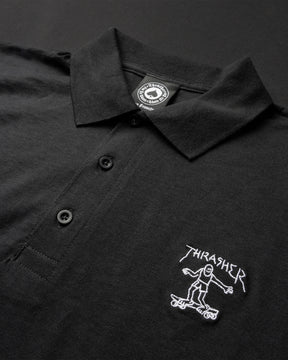 Thrasher Little Gonz polo nera ricamata misto cotone