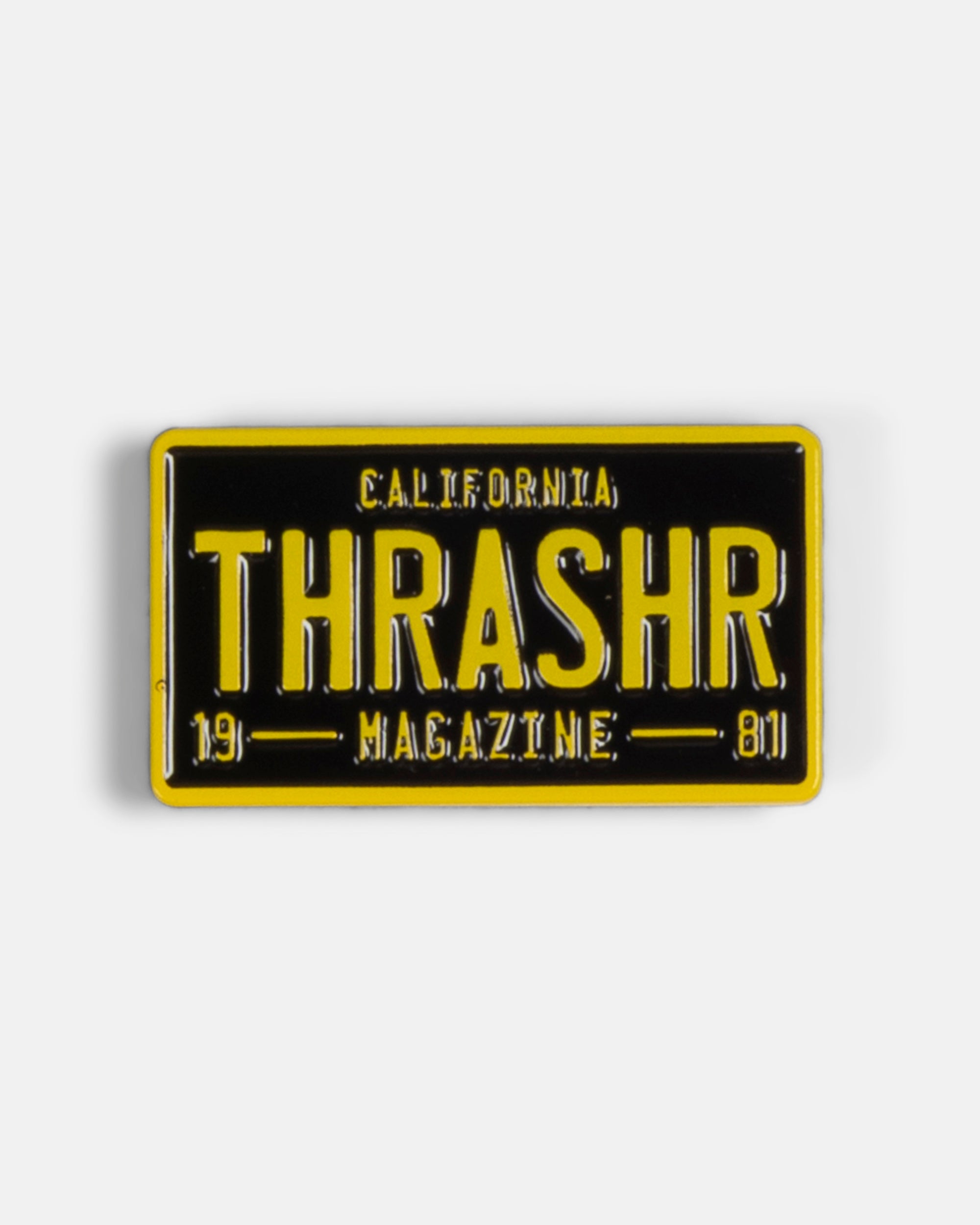 Thrasher License Plate spilla nero giallo smalto morbido