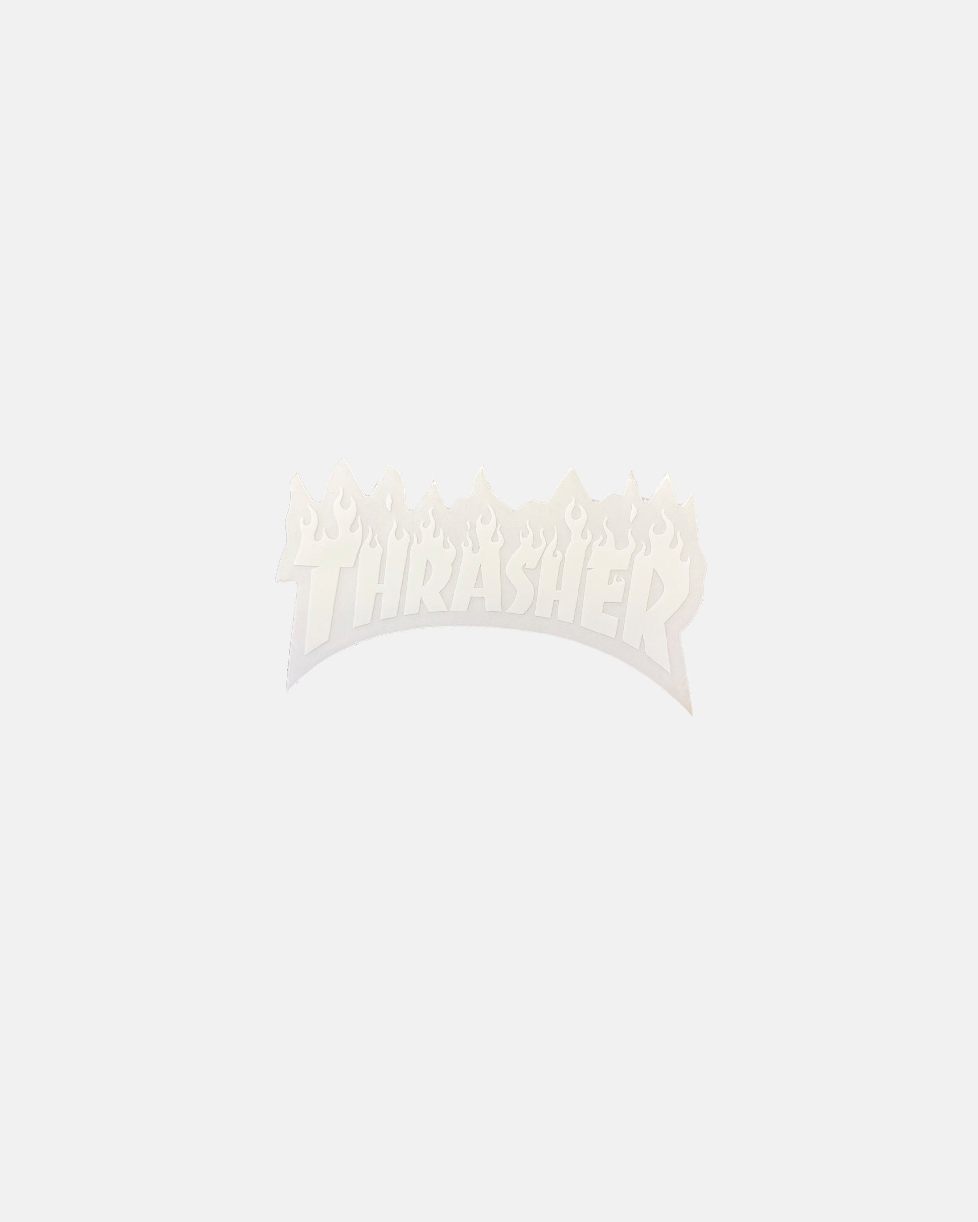 Thrasher Flame adesivo die cut bianco 5x8 cm