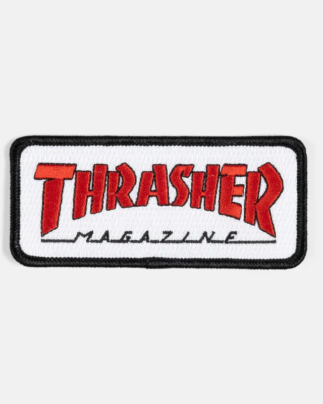 Thrasher Outlined patch ricamata bianca rossa