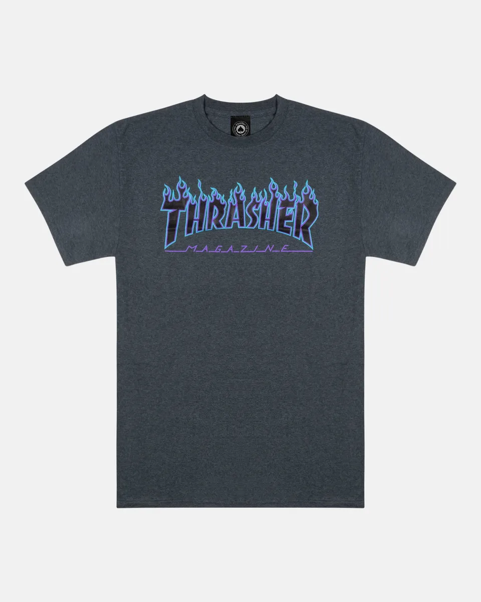 Thrasher Flame T-Shirt Maglietta Grigio Scuro Cotone