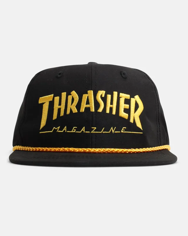 Thrasher Rope Snapback cappellino nero giallo logo ricamato