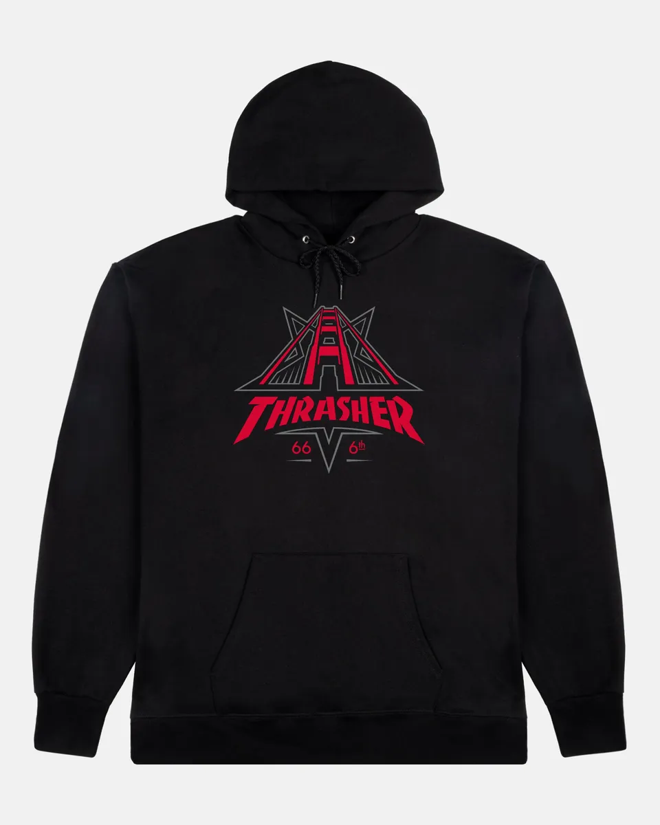 Thrasher Golden Gate felpa nera cappuccio cotone