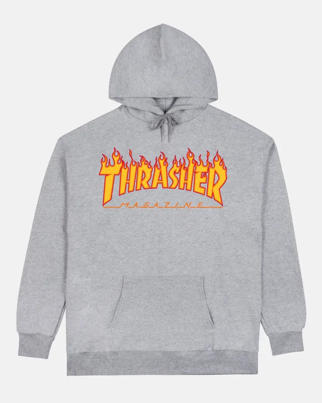 Thrasher Flame Hoodie felpa cappuccio grigia fiamma