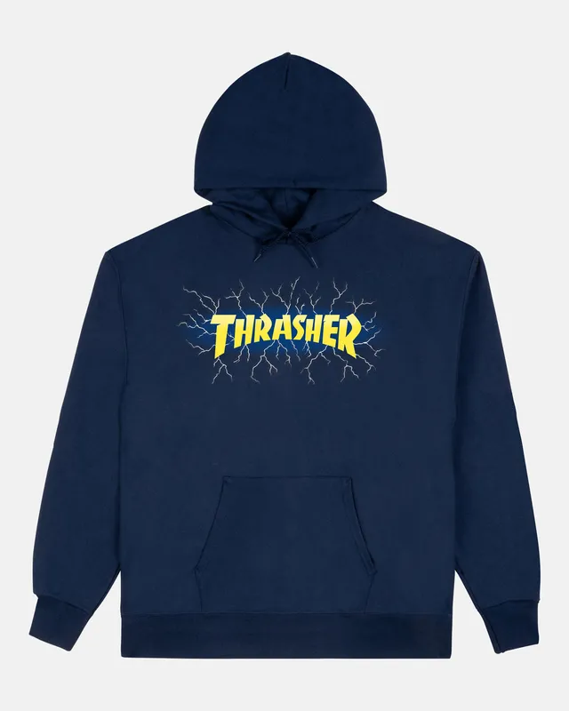 Thrasher Lightning felpa cappuccio blu navy tasca marsupio