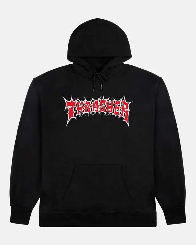 Thrasher Spikey Hoodie felpa nera con cappuccio in cotone