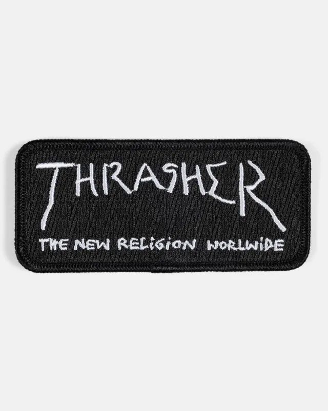 Thrasher New Religion patch ricamata termoadesiva