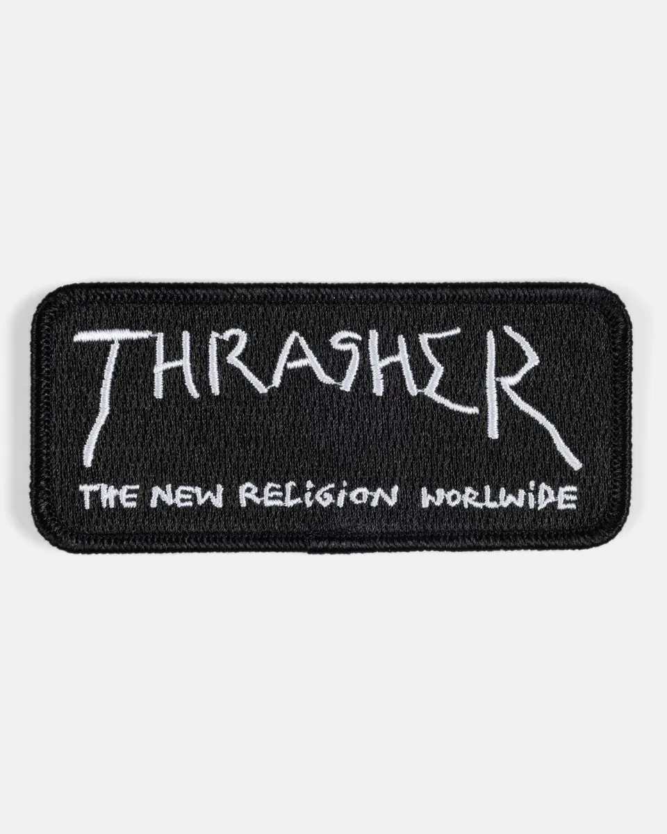 Thrasher New Religion patch ricamata termoadesiva