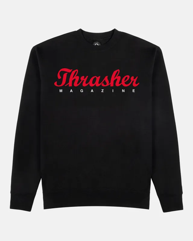 Thrasher Script Crewneck felpa girocollo nera cotone