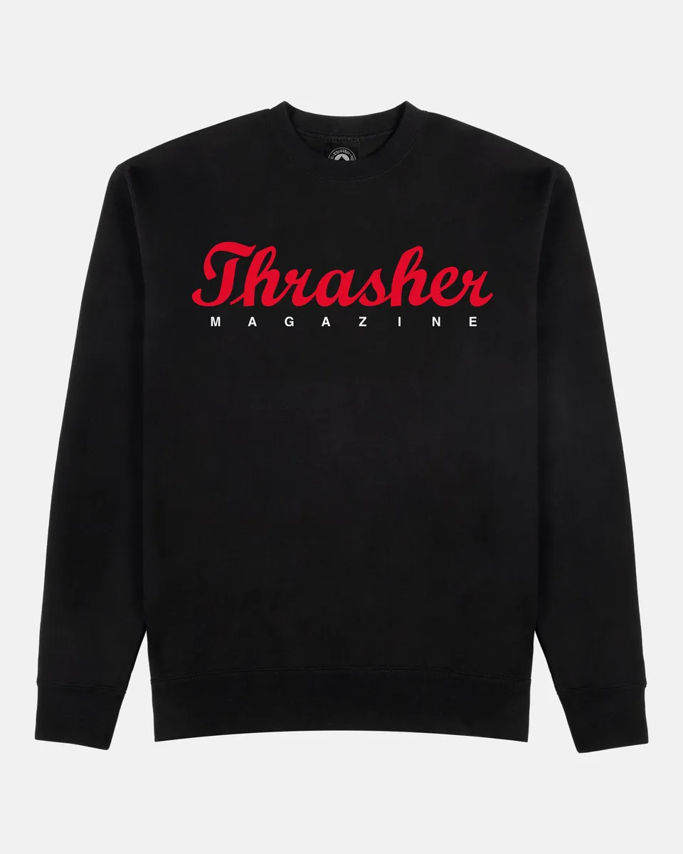 Thrasher Script Crewneck felpa girocollo nera cotone