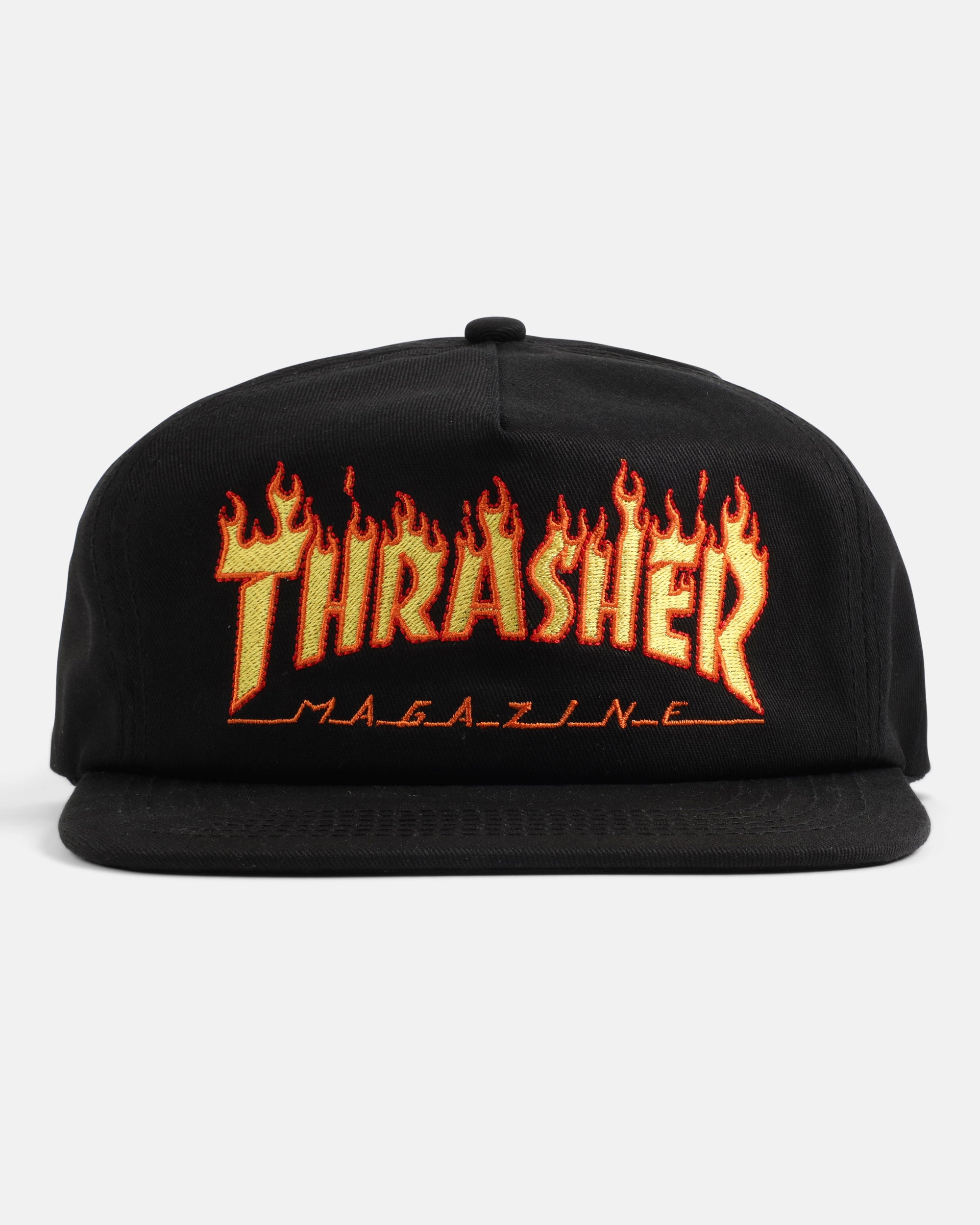 Thrasher Flame Embroidered Snapback cappellino nero cotone
