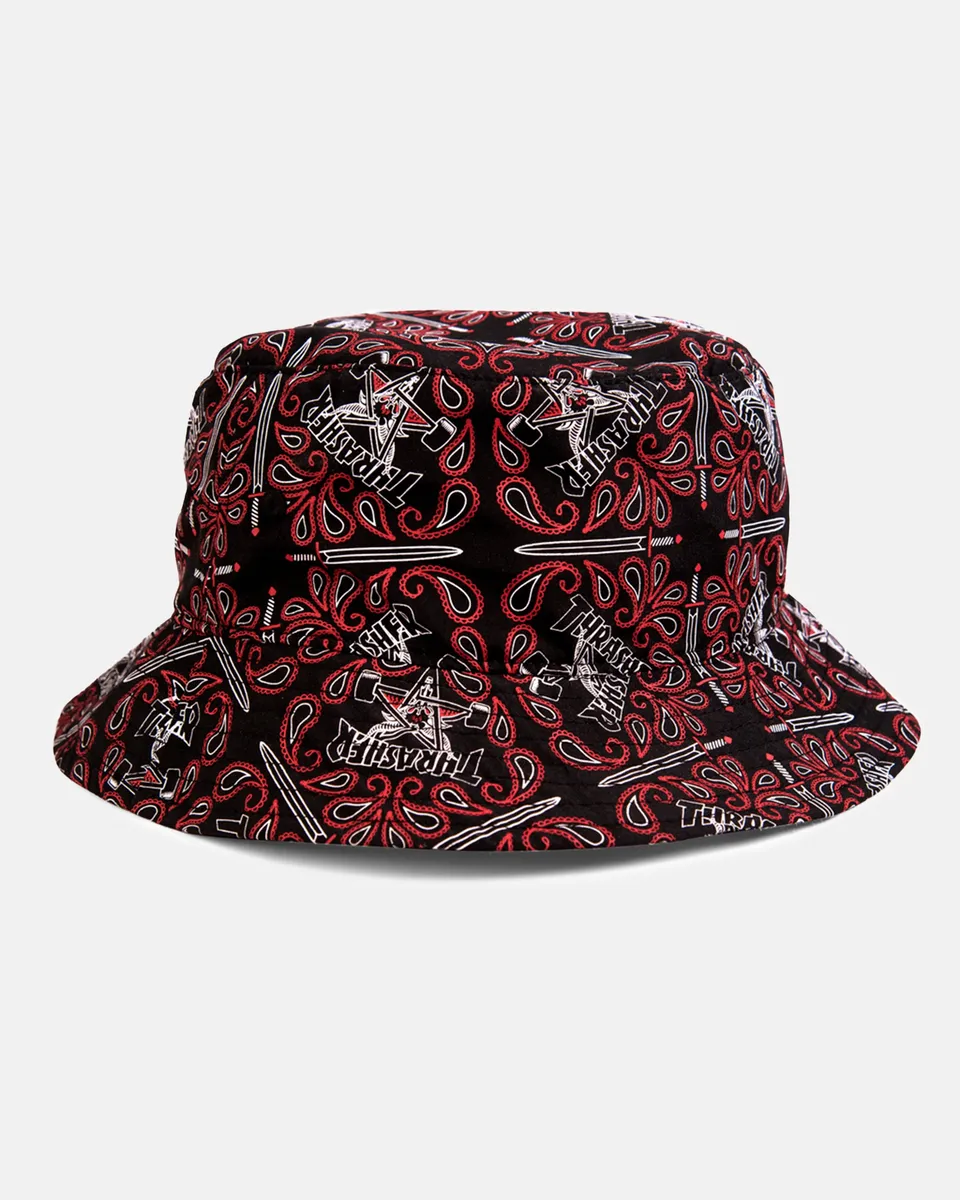 Thrasher Bandana bucket hat nero rosso stampa skategoat