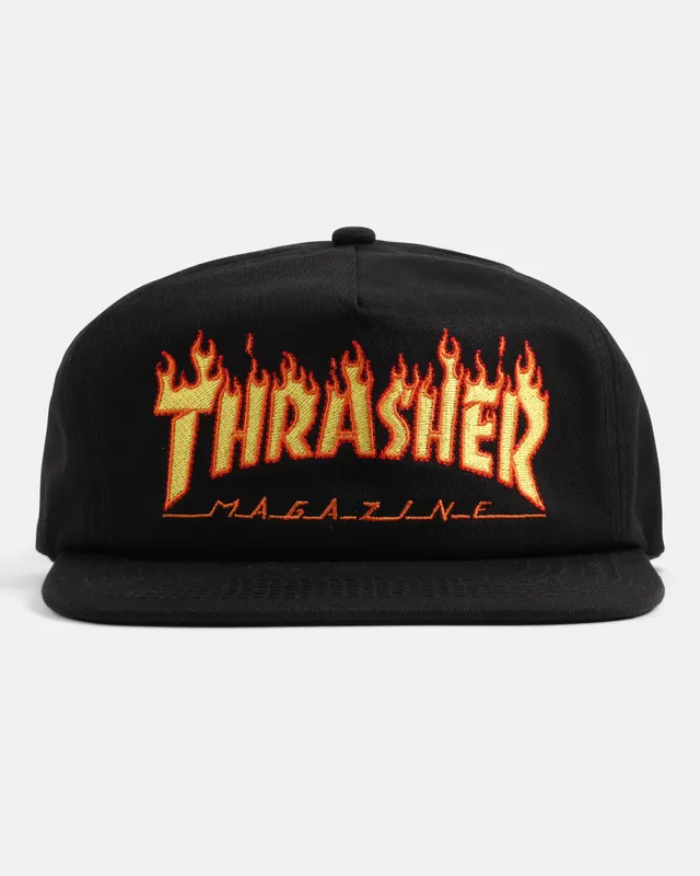 Thrasher Flame Embroidered Snapback cappellino nero cotone