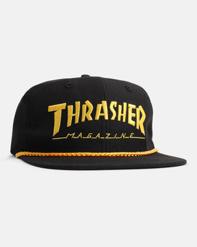 Thrasher Rope Snapback cappellino nero giallo logo ricamato