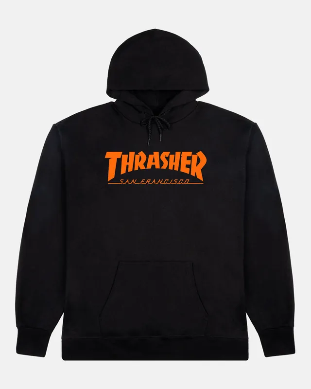 Thrasher Sf Mag Felpa Nera Arancione con Cappuccio