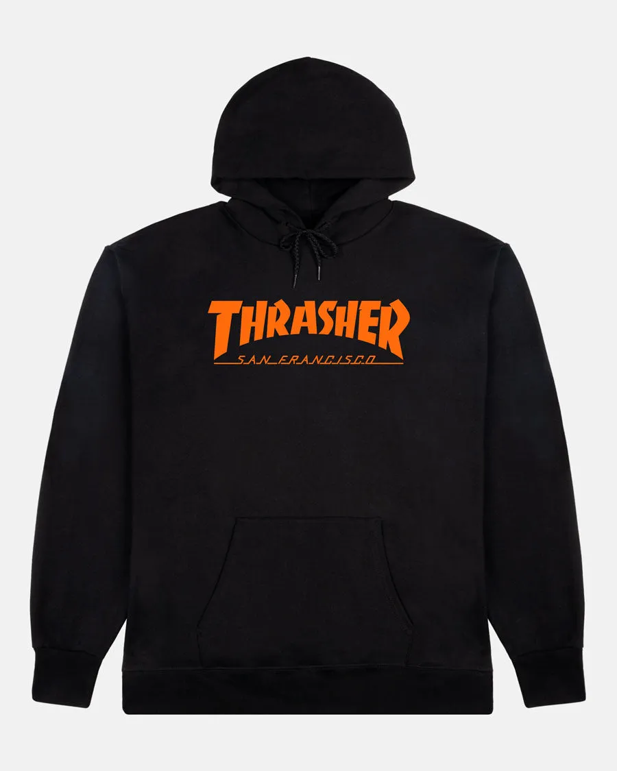 Thrasher Sf Mag Felpa Nera Arancione con Cappuccio