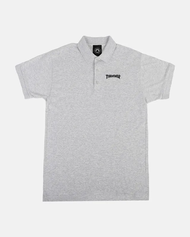 Thrasher polo grigia uomo ricamata cotone