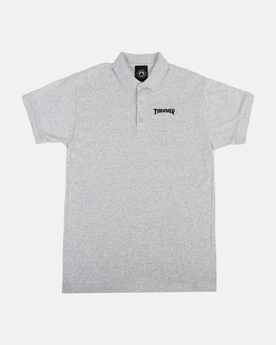 Thrasher polo grigia uomo ricamata cotone