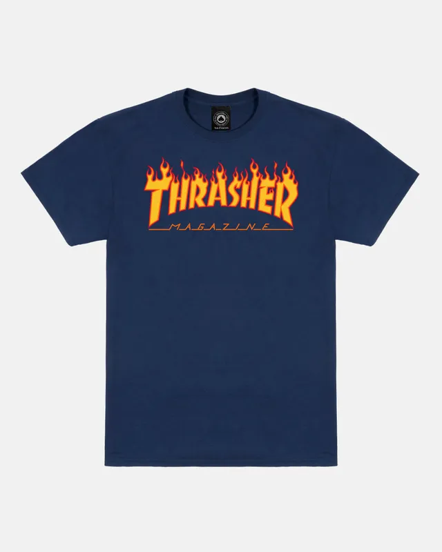 Thrasher Flame maglietta navy cotone USA logo petto