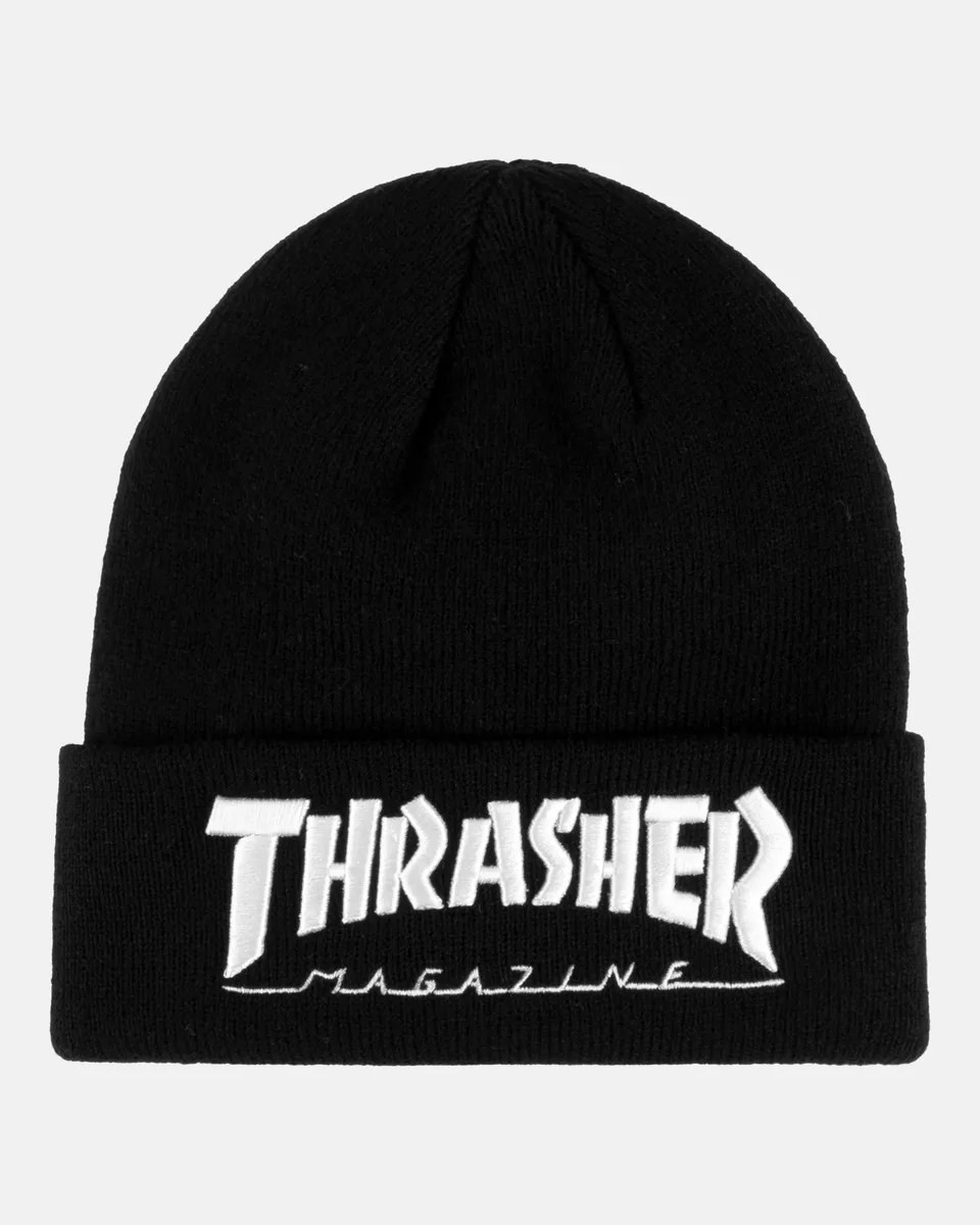 Thrasher Embroidered beanie berretto nero ricamo centrale
