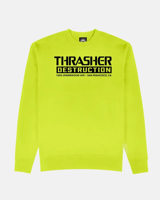 Thrasher Destruction Crewneck felpa verde safety green