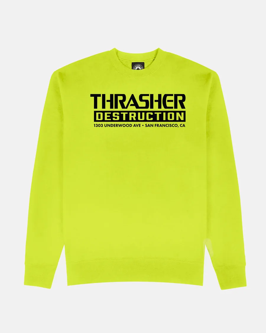 Thrasher Destruction Crewneck felpa verde safety green
