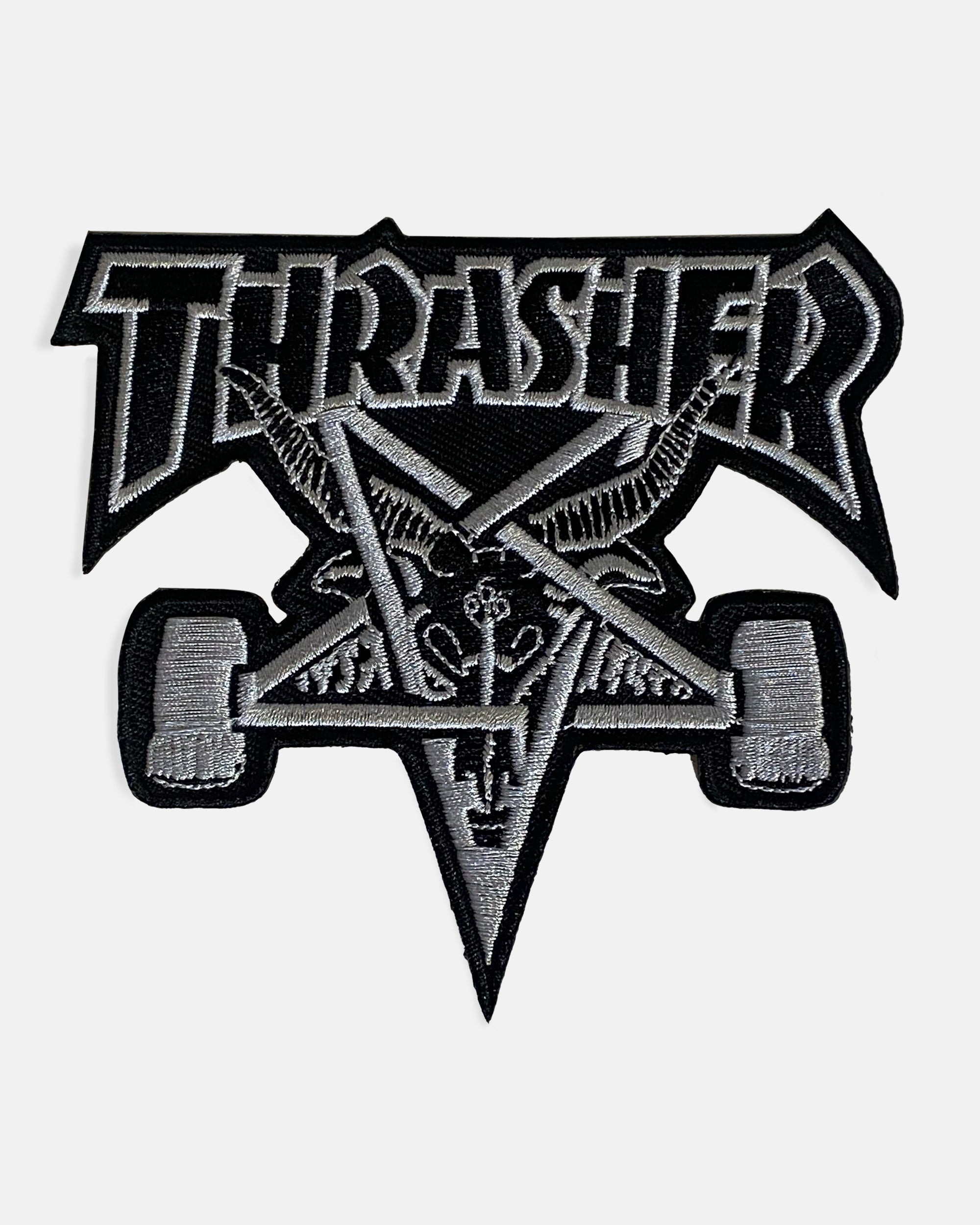 Thrasher Skategoat patch nera ricamata termoadesiva