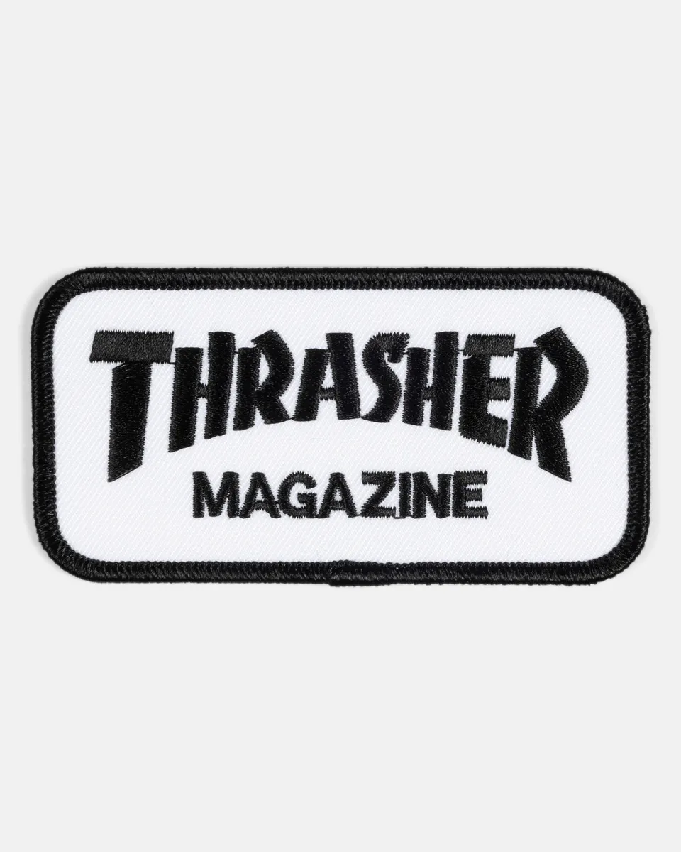 Thrasher Magazine Logo patch bianco nero ricamata