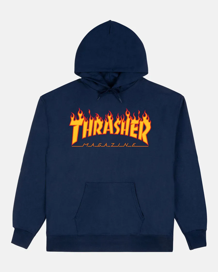 Thrasher Flame felpa con cappuccio blu navy fiamma
