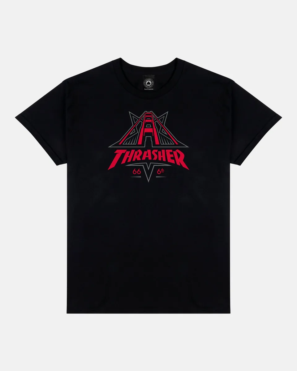 Thrasher Golden Gate T-Shirt Nera Maglietta Cotone
