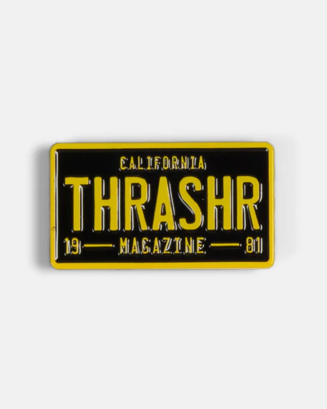 Thrasher License Plate spilla nero giallo smalto morbido
