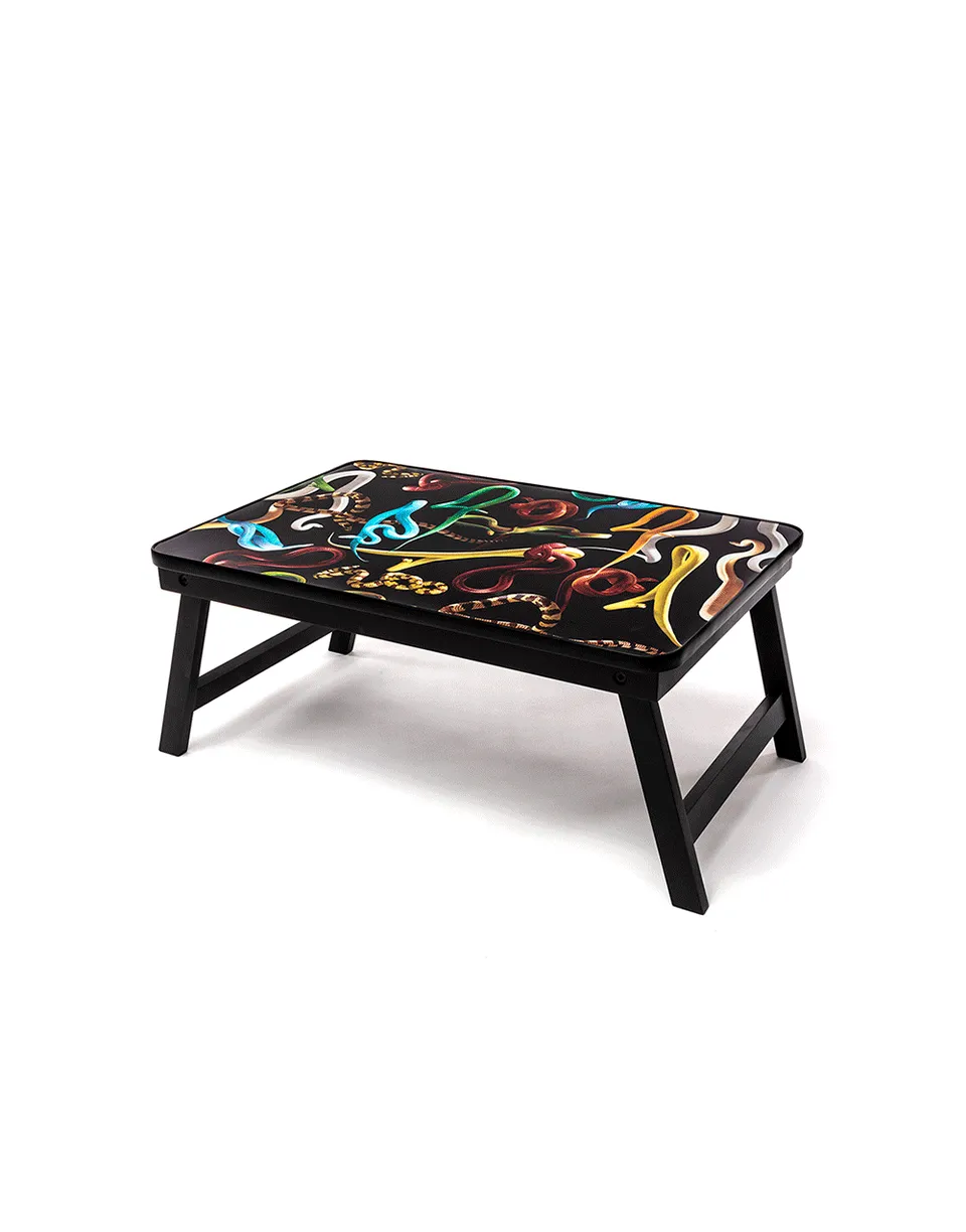 TOILETPAPER Sofa Tray vassoio legno gambe pieghevoli 56x38 cm