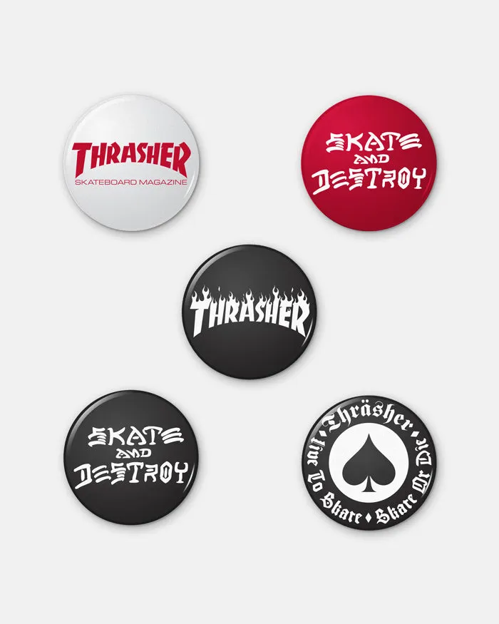 Thrasher Logo Buttons spille 5 pack loghi skate