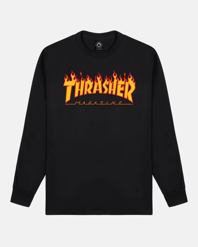 Thrasher Flame Longsleeve Maglia Nera Cotone