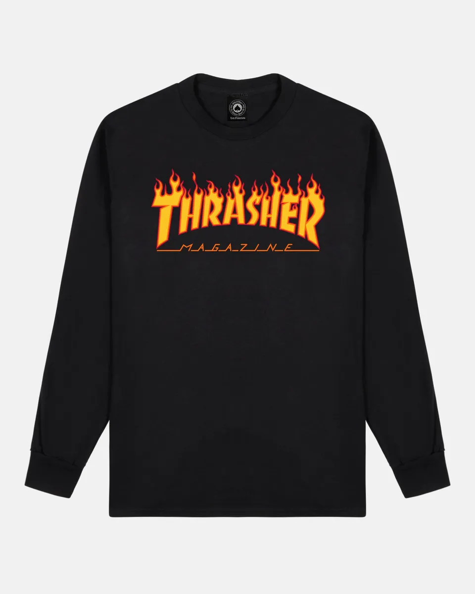Thrasher Flame Longsleeve Maglia Nera Cotone