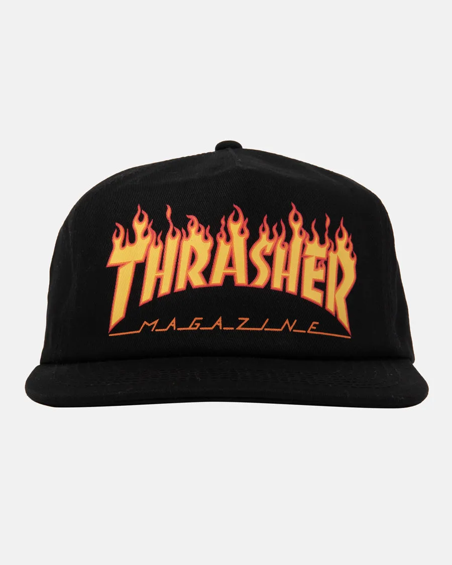 Thrasher Printed Flame Snapback cappellino nero in cotone