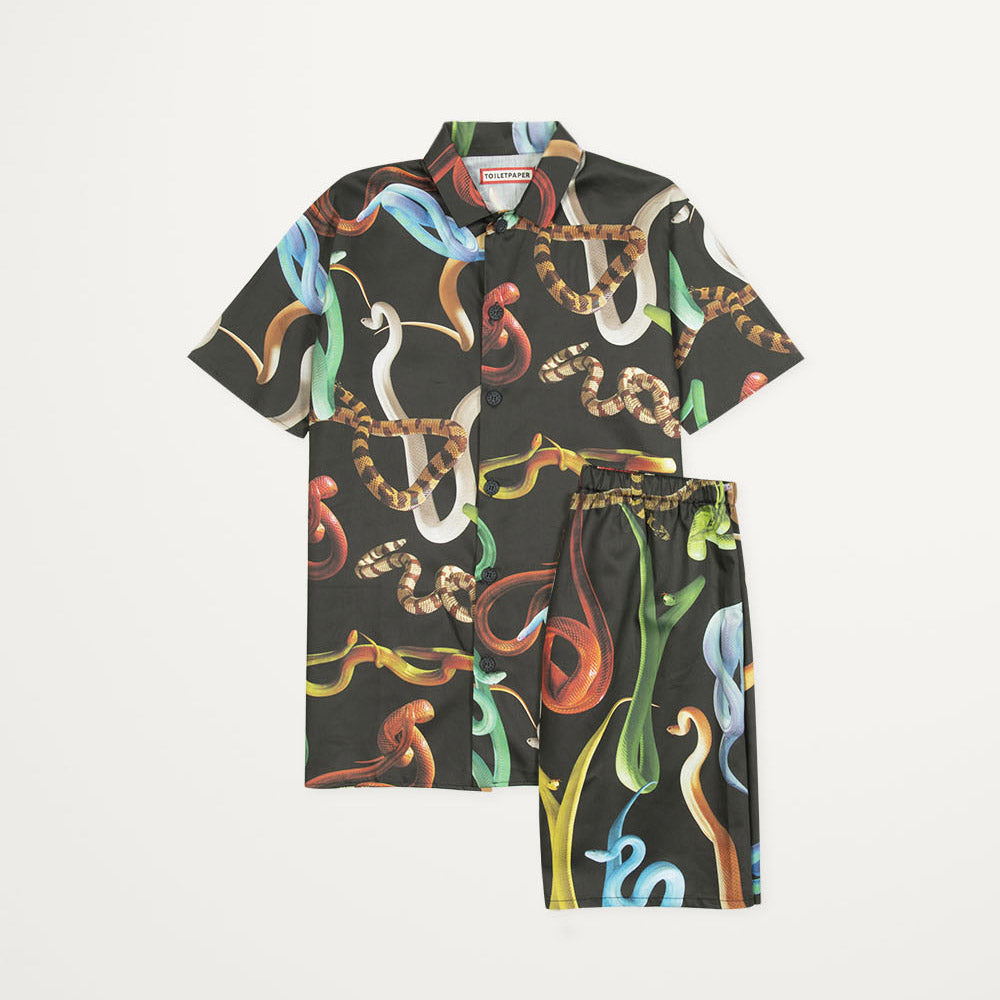 TOILETPAPER Snakes Black pigiama corto S/M in raso cotone