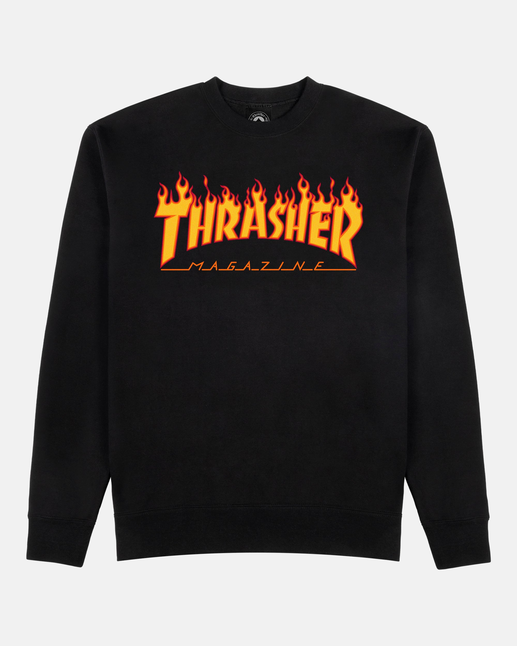 Thrasher Flame felpa girocollo nera misto cotone