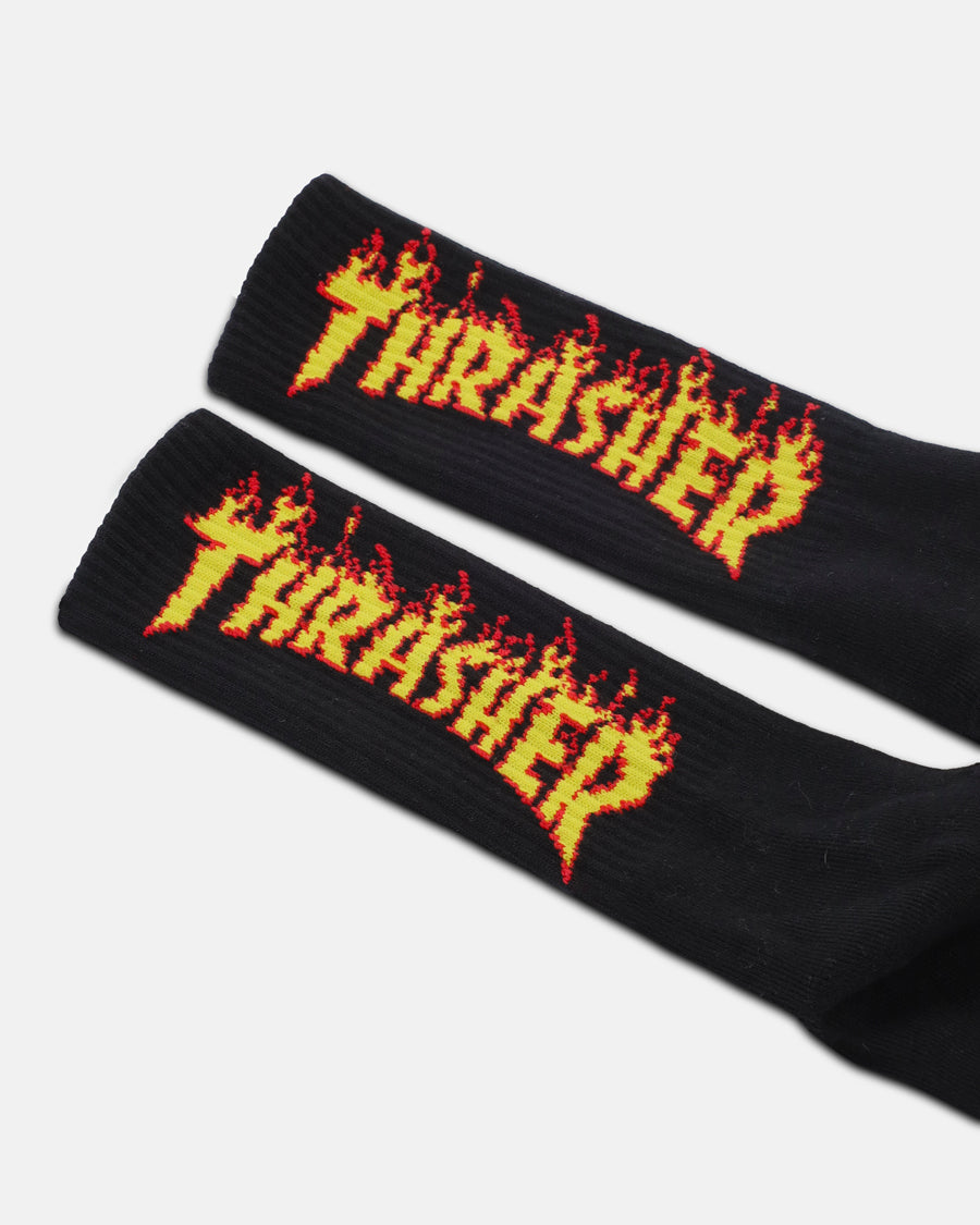 Thrasher Flame calze skate nere crew fiamme taglia unica