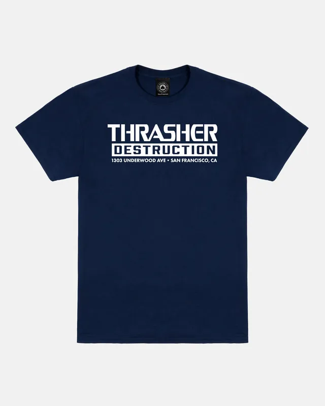 Thrasher Destruction T-Shirt Maglietta Navy Cotone