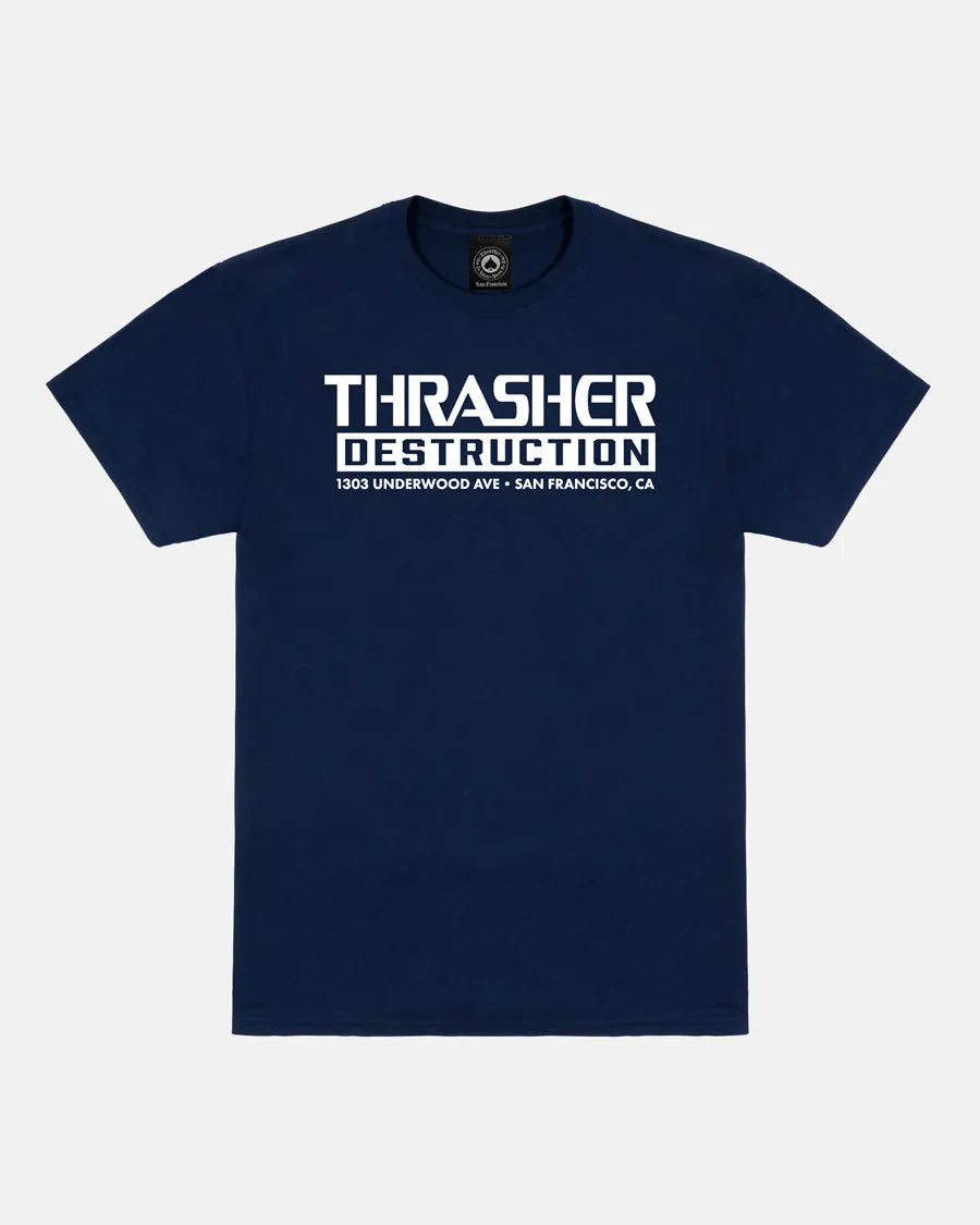 Thrasher Destruction T-Shirt Maglietta Navy Cotone