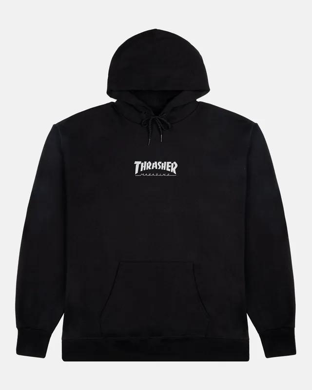 Thrasher Heavyweight Mag felpa cappuccio nera ricamata pesante