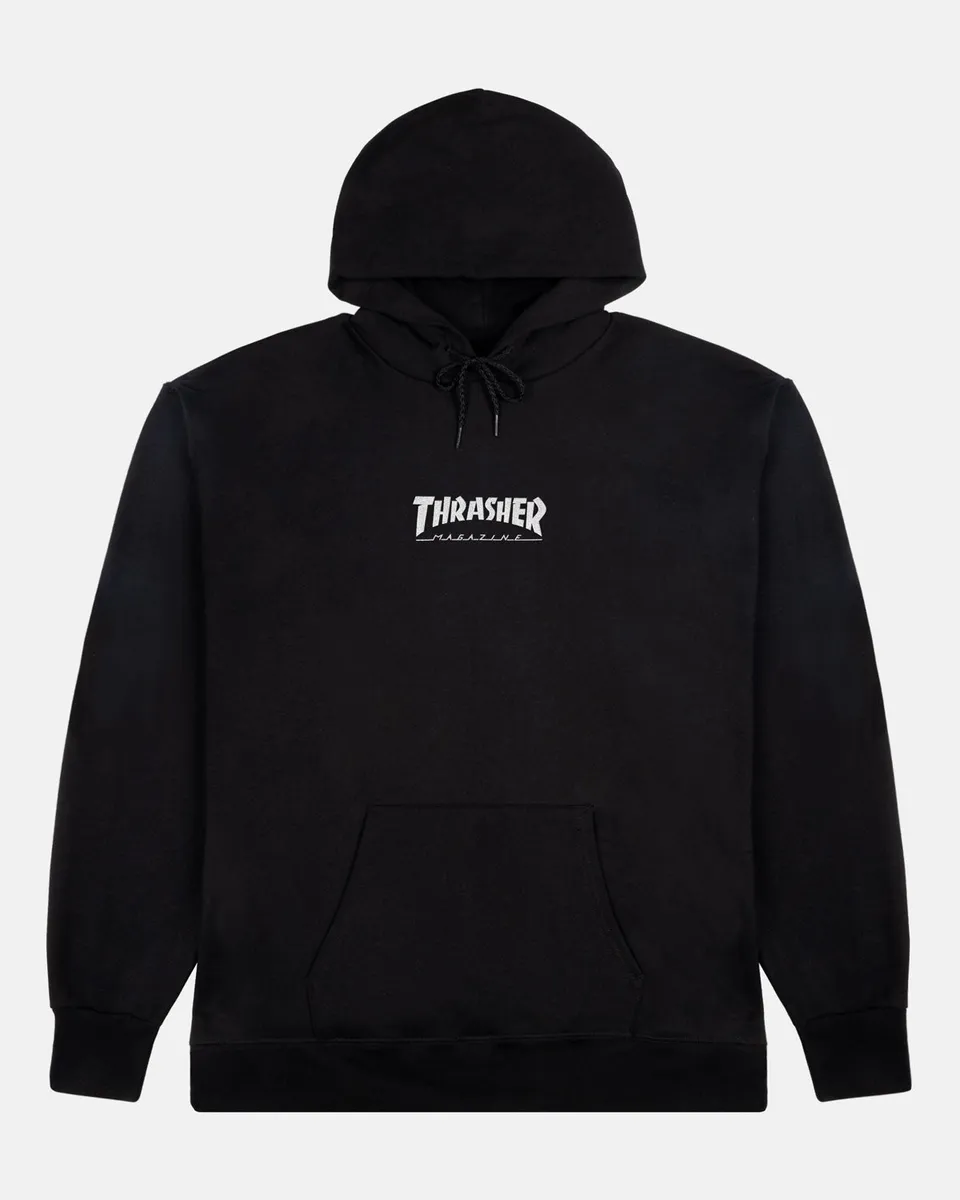 Thrasher Heavyweight Mag felpa cappuccio nera ricamata pesante