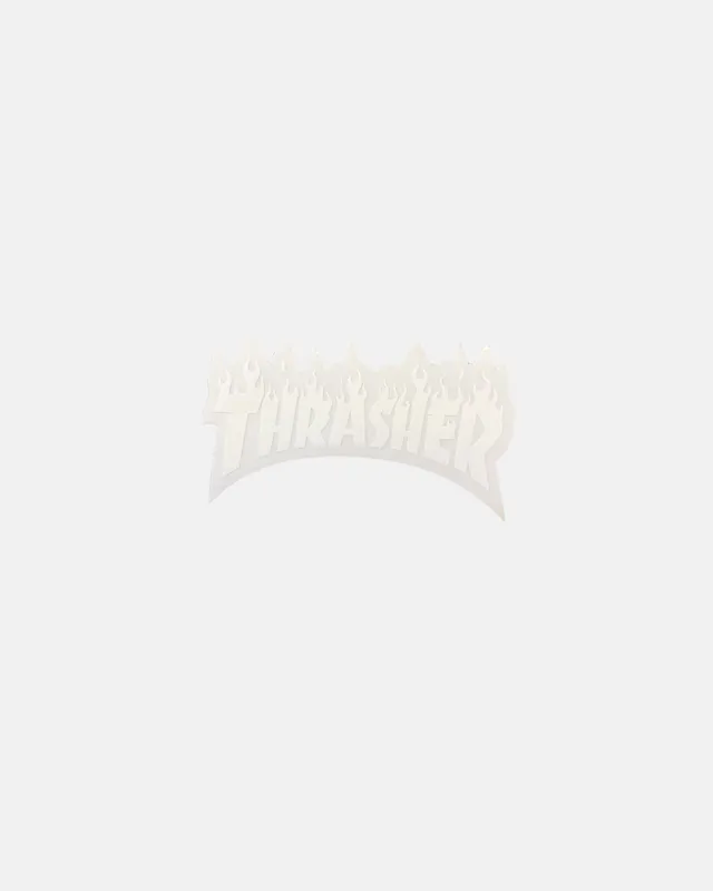 Thrasher Flame adesivo die cut bianco 5x8 cm
